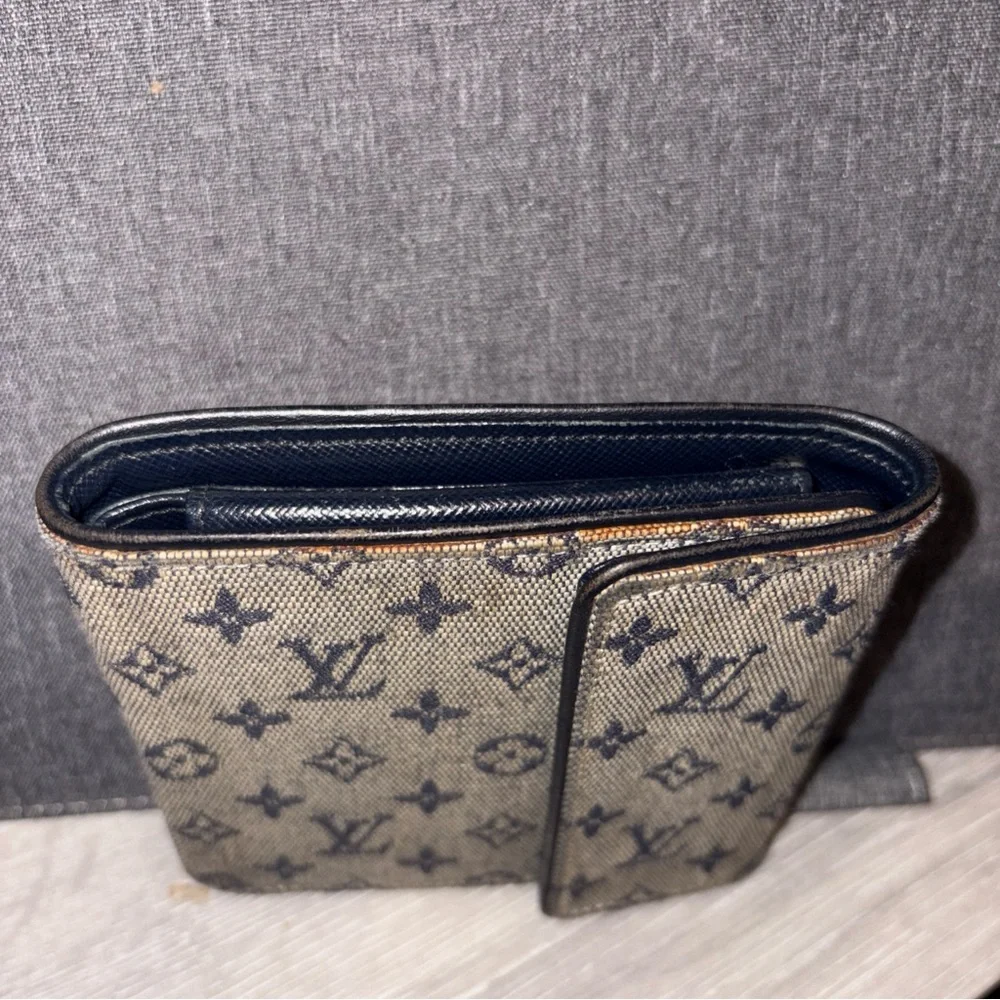 Louis Vuitton Mini Lin Monogram Denim Compact Wallet Navy Blue Gray Porte Billet - Picture 2 of 10